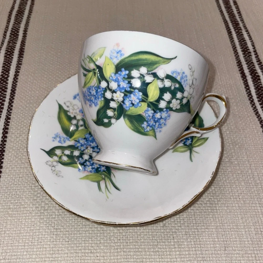 Queen Anne Bone china Ridgway potteries blue forget me not lily of valley